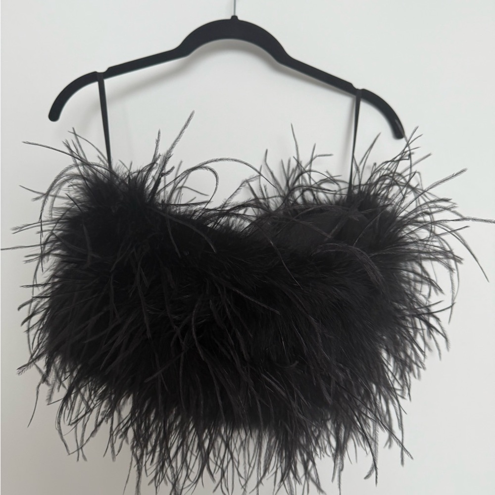 LAMARQUE Zaina Black Feathered Crop Top